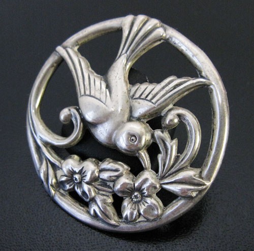 （画像用） スターリングシルバー Coro　鳥と花ブローチ