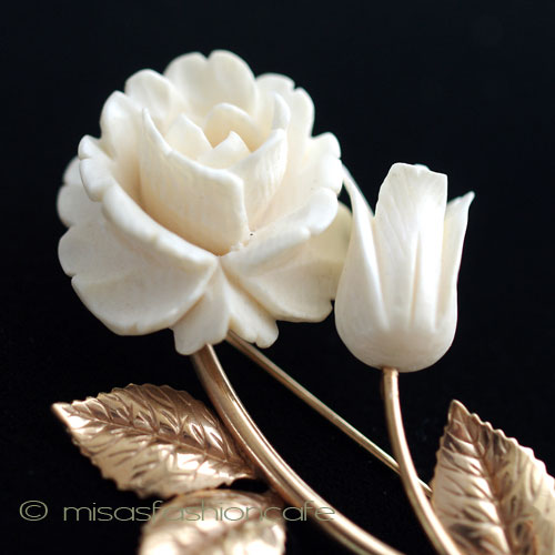 （画像用） 象牙アイボリー 12Kgf 　ローズ　ブローチ