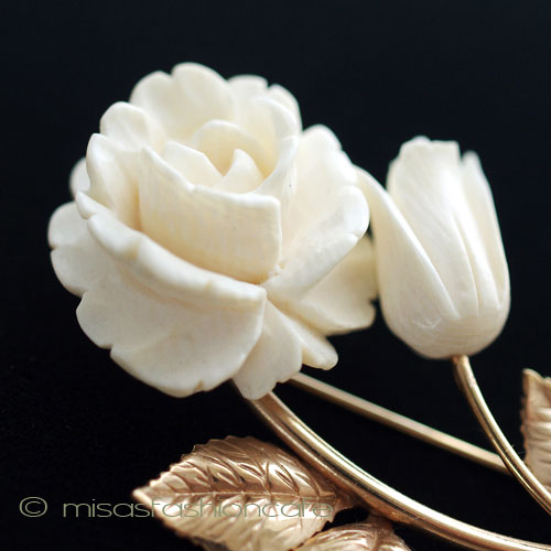 （画像用） 象牙アイボリー 12Kgf 　ローズ　ブローチ