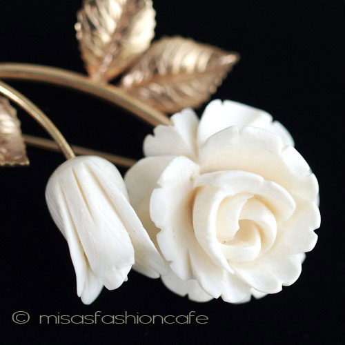 （画像用） 象牙アイボリー 12Kgf 　ローズ　ブローチ