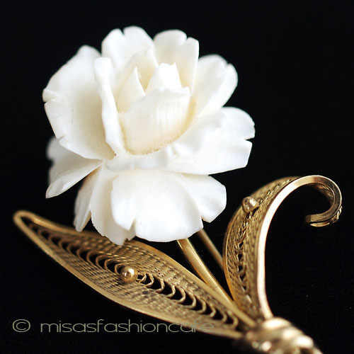 （画像用） 象牙アイボリー 12Kgf 　ローズ　ブローチ