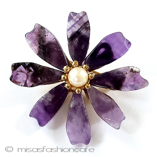 （画像用） 真珠・天然石のお花 アンティークブローチ