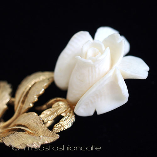 （画像用） 本象牙　アイボリー ローズ　ブローチ