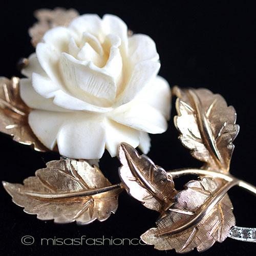 （画像用） 本象牙　アイボリー ローズ　ブローチ