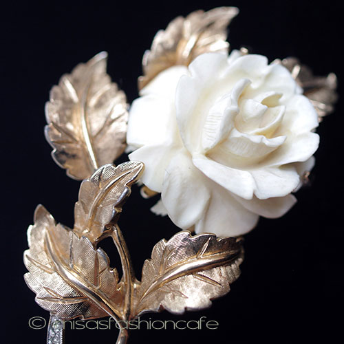 （画像用） 本象牙　アイボリー ローズ　ブローチ