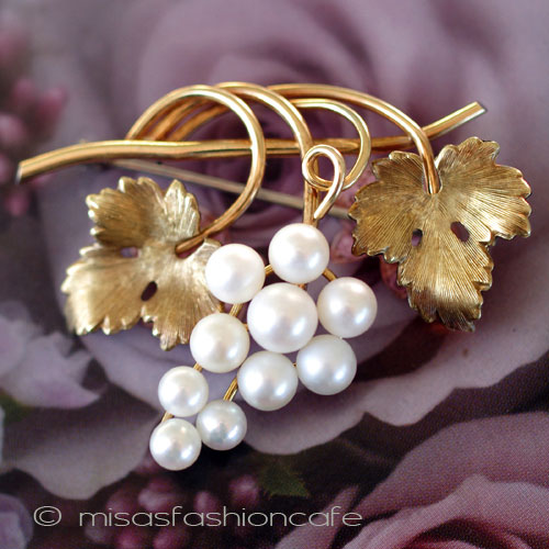 （画像用） 本真珠の葡萄　14Kgf Ｋｒｅｍｅｎｔｚ　ブローチ