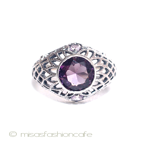 （画像用） アメジスト　小花リング スターリングシルバー銀製