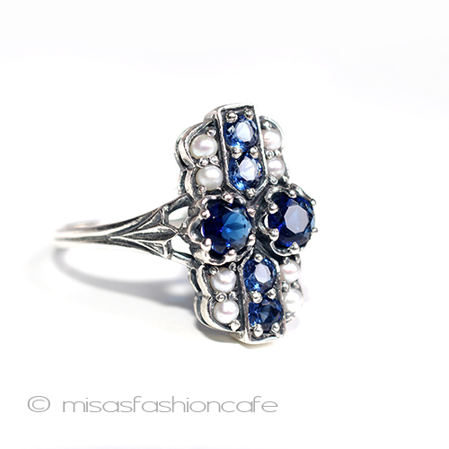 （画像用） 真珠　サファイヤ　リング　 スターリングシルバー刻印