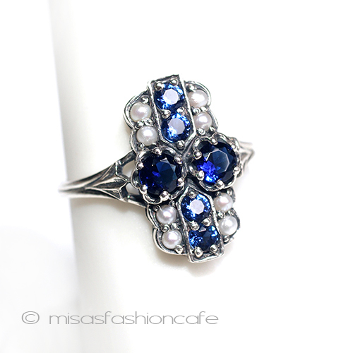 （画像用） 真珠　サファイヤ　リング　 スターリングシルバー刻印