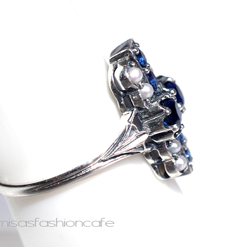 （画像用） 真珠　サファイヤ　リング　 スターリングシルバー刻印