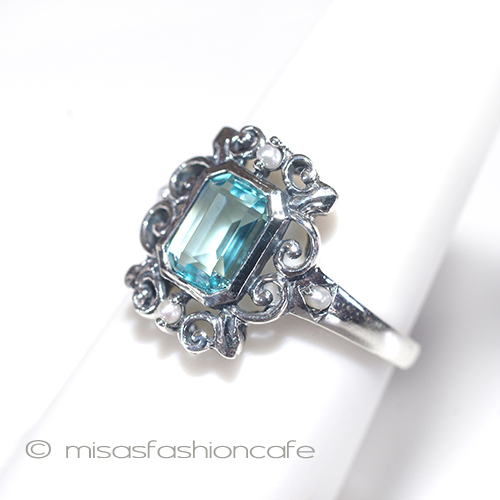 （画像用） 真珠アクアマリン　リング　 スターリングシルバー刻印