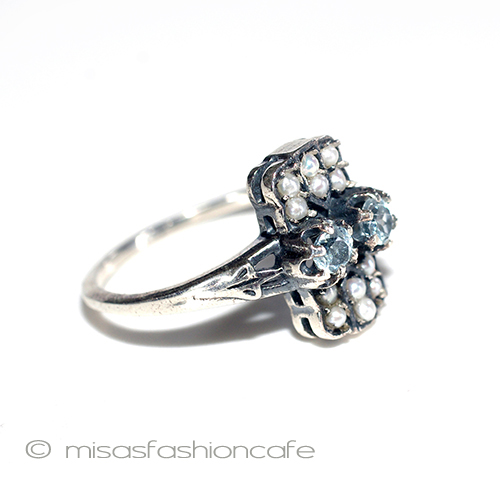 （画像用） 真珠アクアマリン　リング　 スターリングシルバー刻印