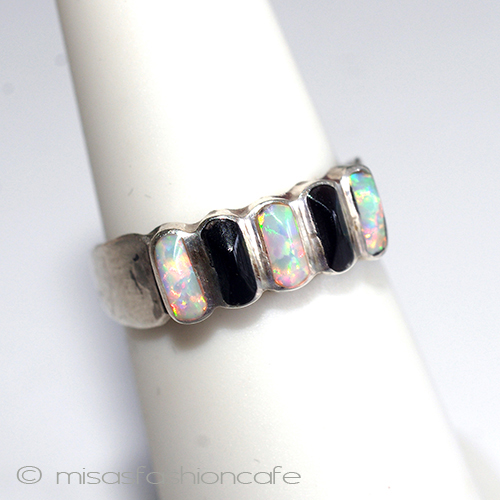 （画像用） 天然石オパール・オニキス スターリング　銀製リング