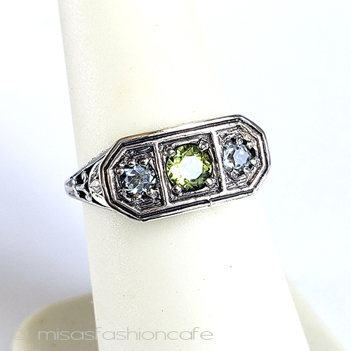 （画像用） ペリドット＆アクアマリン スターリング刻印　リング