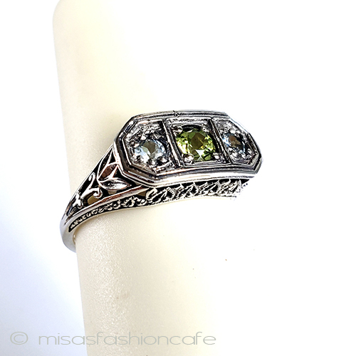 （画像用） ペリドット＆アクアマリン スターリング刻印　リング