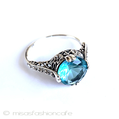 （画像用） アクアマリン小花　リング　 スターリングシルバー刻印