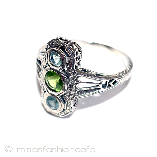 （画像用） アクアマリン&ペリドット指輪 スターリングシルバー刻印