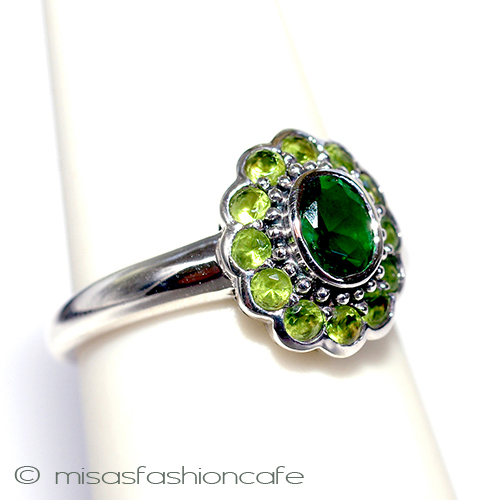 （画像用） エメラルド&ペリドット指輪 スターリング刻印リング