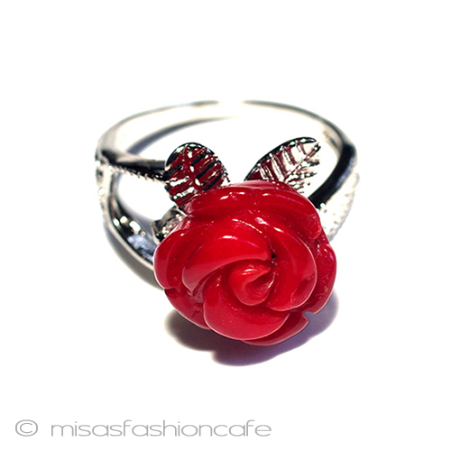 （画像用） 珊瑚コーラル　ローズ 18k gp ゴールド・リング