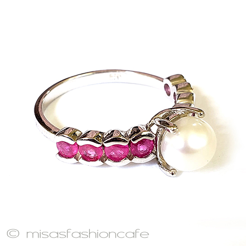 （画像用） 真珠と天然石ルビー指輪 スターリング刻印リング