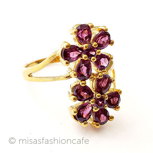 （画像用） アンティーク指輪14k925 天然石ガーネットのお花