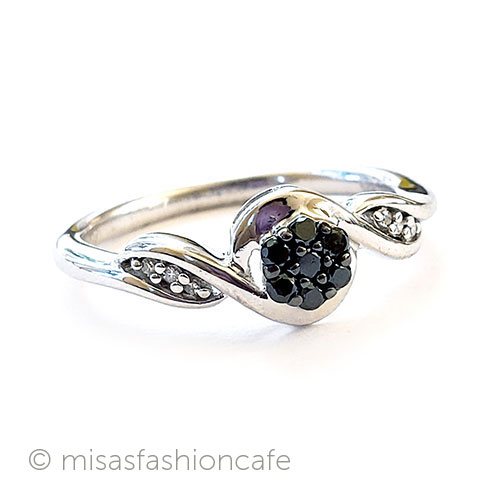 （画像用） Blackダイヤモンド花 指輪 スターリング925刻印リング