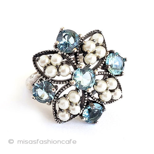 （画像用） アクアマリン・パール指輪 スターリングシルバー925