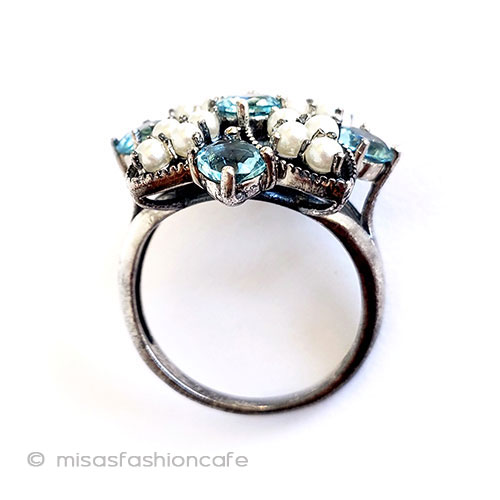 （画像用） アクアマリン・パール指輪 スターリングシルバー925