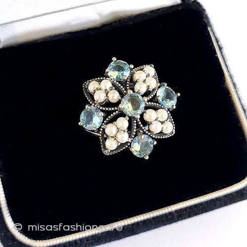 （画像用） アクアマリン・パール指輪 スターリングシルバー925