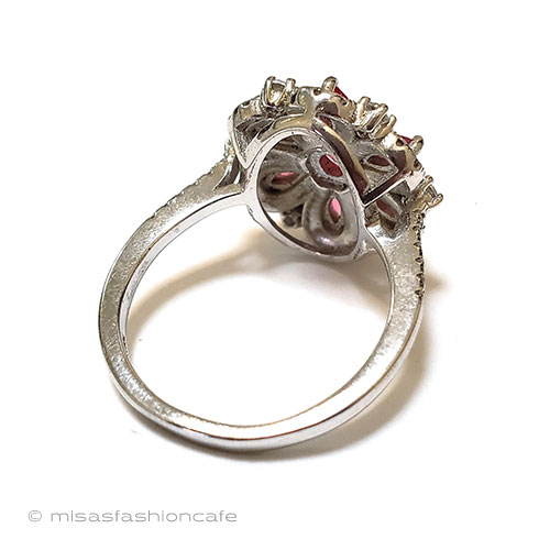 （画像用） スターリング刻印花リング ルビー&トパーズ銀製指輪