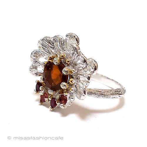 （画像用） 天然石オパール花リング スターリング銀製指輪