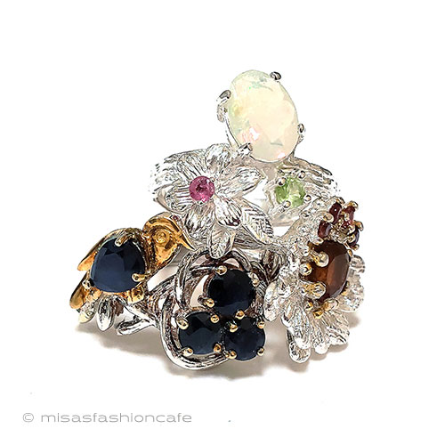 （画像用） 天然オパール花リング スターリング銀製指輪