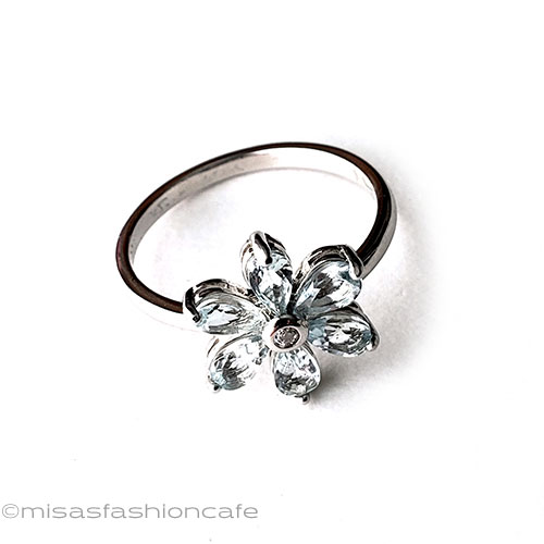 （画像用） 天然石アクアマリンのお花 スターリングシルバー指輪