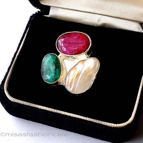 （画像用） 真珠・ルビー・エメラルド スターリングシルバー指輪