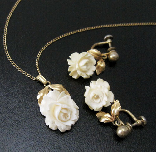 （画像用） 12K本象牙アイボリー ネックレス・イヤリングセット