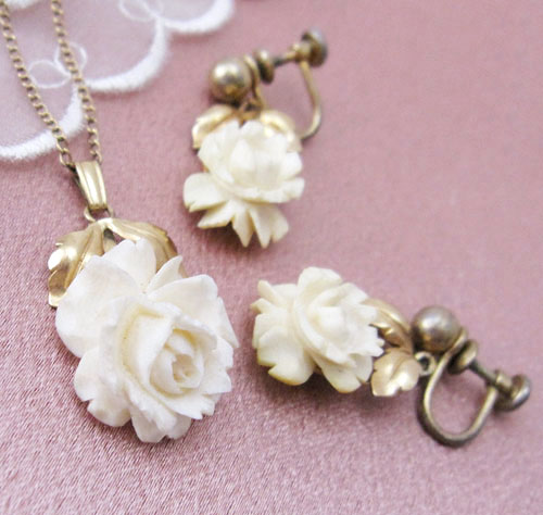 （画像用） 12K本象牙アイボリー ネックレス・イヤリングセット