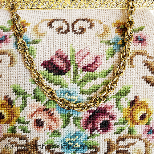 （画像用） ヴィンテージバッグ（大） プチポアンお花刺繍