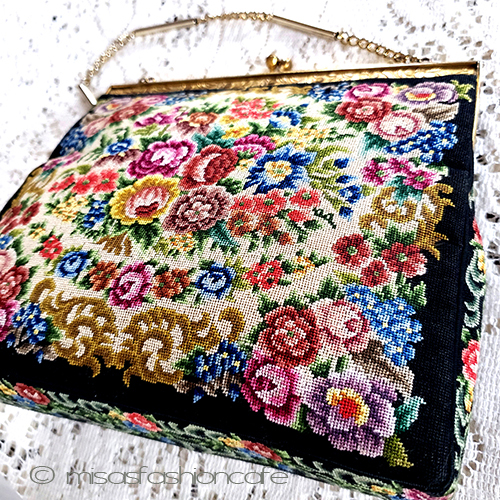 （画像用） アンティーク　バッグ プチポアン　総刺繍花