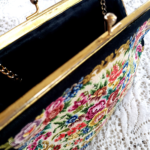 （画像用） アンティーク　バッグ プチポアン　総刺繍花