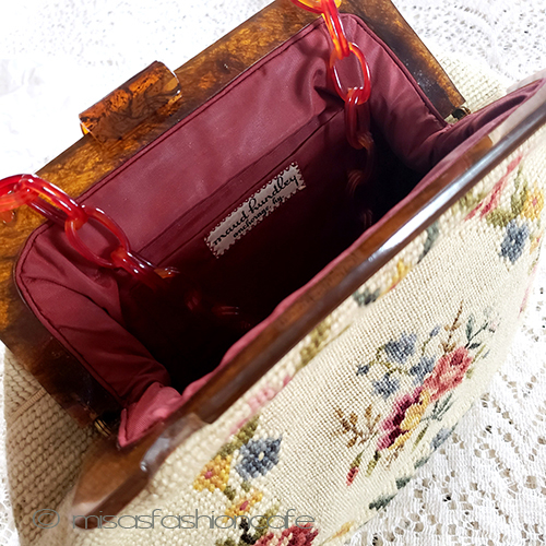 （画像用） ヴィンテージバッグ花刺繍 プチポアン　セルロイド製