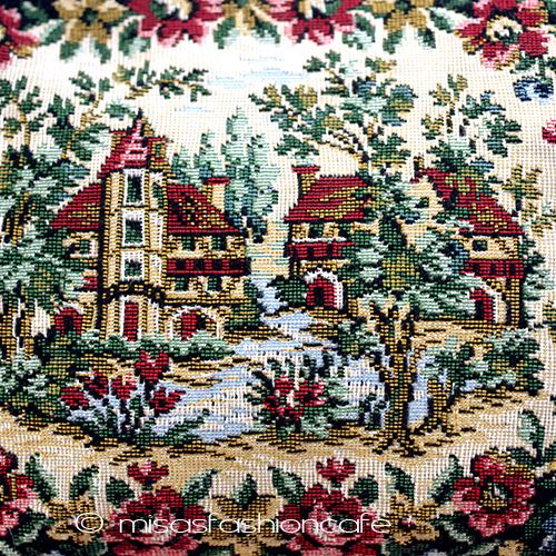 （画像用） ヴィンテージ刺繍バッグ タペストリー　お花と家