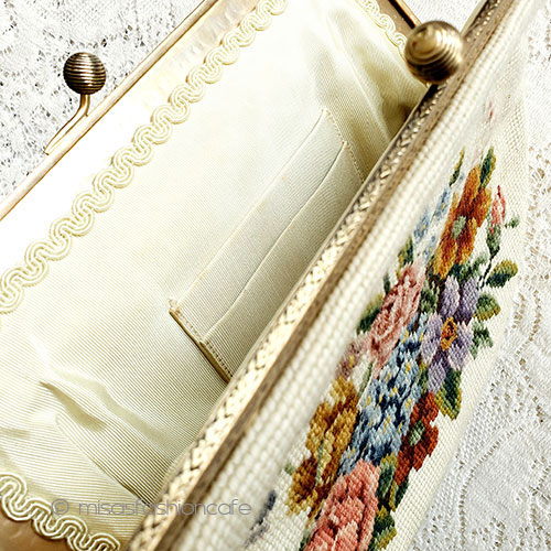 （画像用） ヴィンテージバッグ（大） 花ブーケ刺繍プチポアン