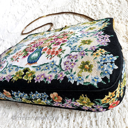 （画像用） アンティークバッグ 総刺繍お花プチポアン
