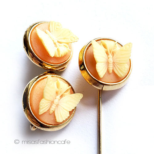 （画像用） Trifari　 トリファリ 蝶のカメオ　セット