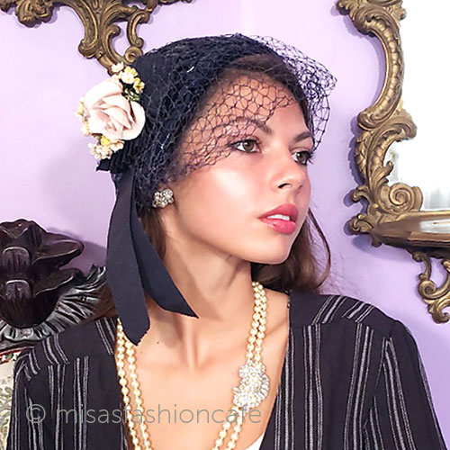 （画像用） ヴィンテージ　ハット 花ブーケ＆チュール