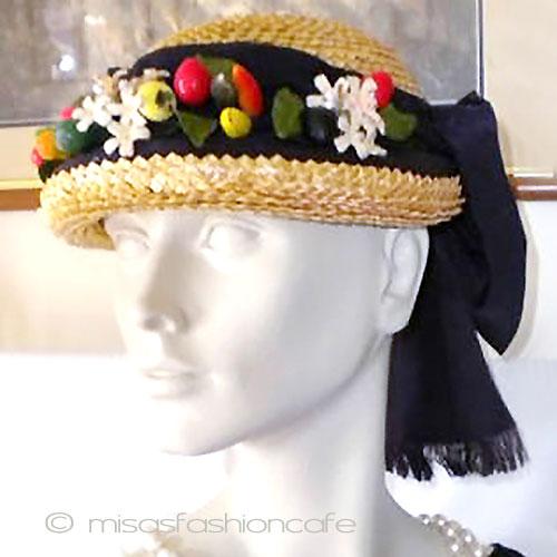（画像用） ヴィンテージ　ハット フルーツ＆リボン大