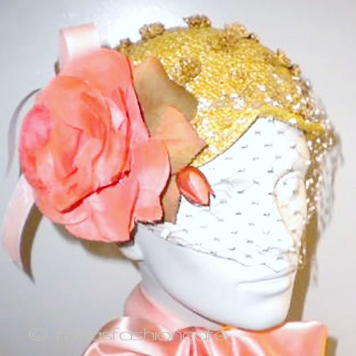 （画像用） ヴィンテージ　ハット お花立体編み＆チュール