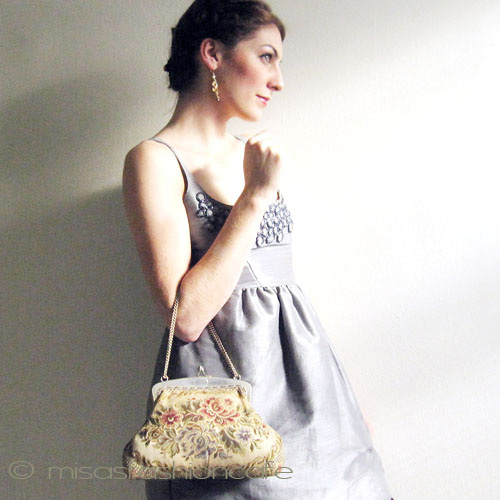 （画像用） アンティーク　バッグ イタリア製　花刺繍