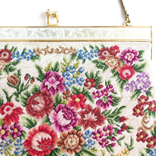 （画像用） ヴィンテージ　バッグ 総刺繍花 プチポアン