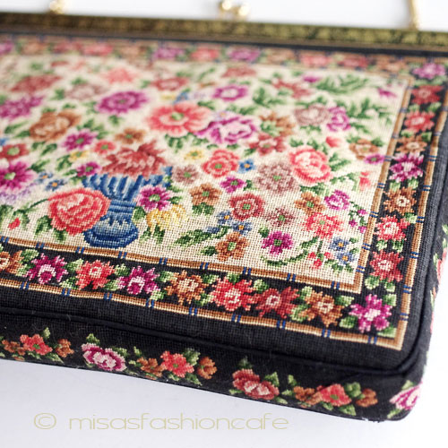 （画像用） ヴィンテージ　バッグ 総刺繍お花 プチポアン